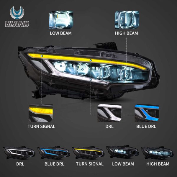 16-21 Honda Civic Sedan Hatchback Coupe Vland LED Projector Headlights YHA-CIV-8137 (3)