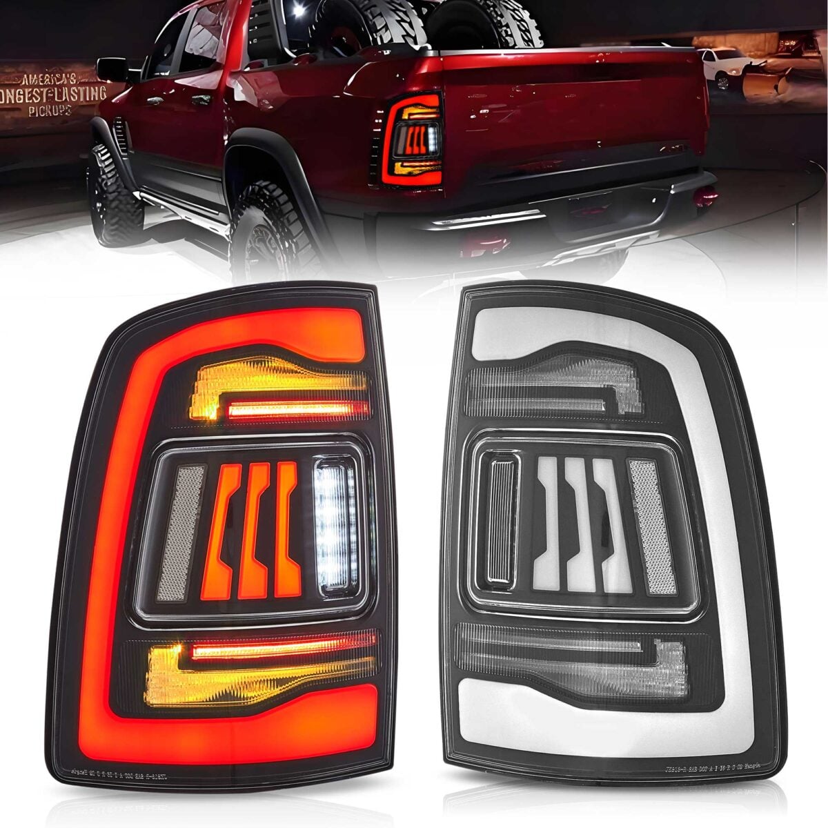 2019-2024 Dodge RAM 2500 RAM 3500 Vland LED Tail Lights With Amber Turn Signal YHB-DG-8086C-TM1YC (1) 2019-2024 Dodge RAM 2500 RAM 3500 Vland LED Tail Lights With Amber Turn Signal YHB-DG-8086C-TM1YC (1)