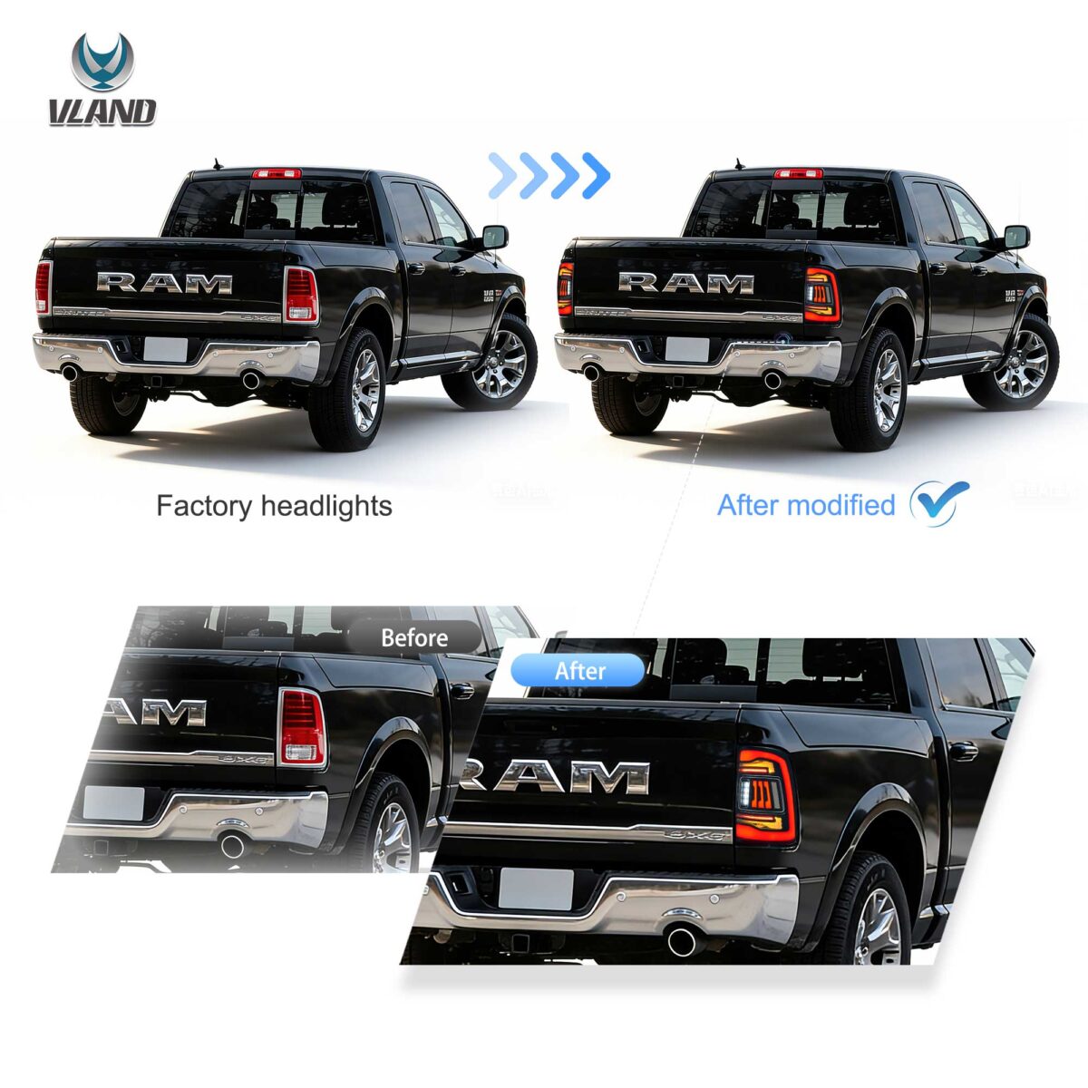 2019-2024 Dodge RAM 2500 RAM 3500 Vland LED Tail Lights With Amber Turn Signal YHB-DG-8086C-TM1YC (5)