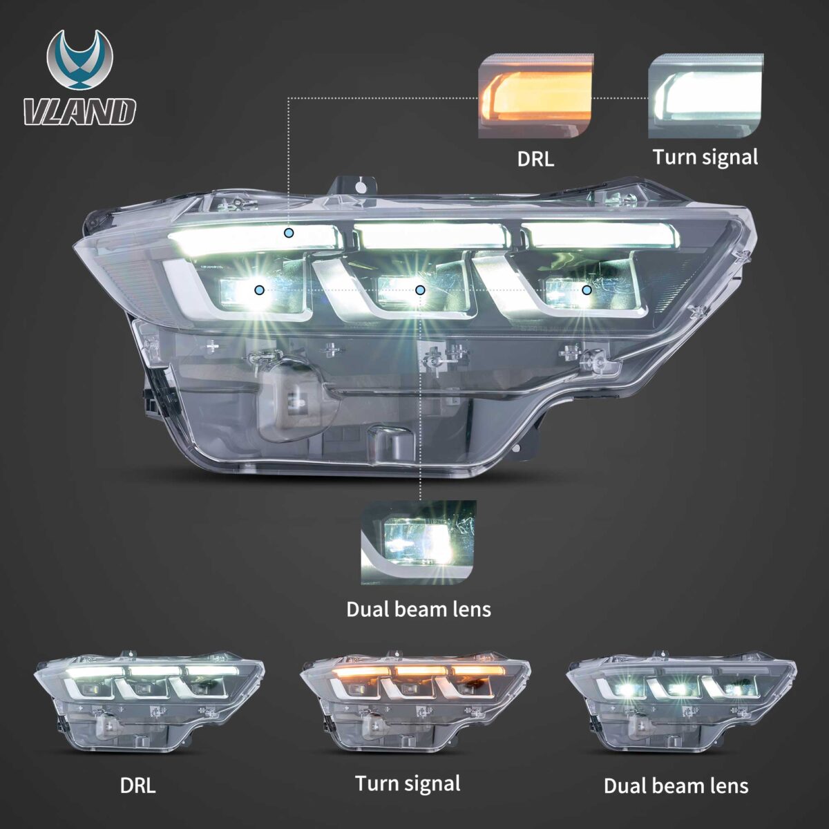 Vland 23-26 Ford Mustang S650 Headlights Full LED YAA-MST-2082-2P31A (2)