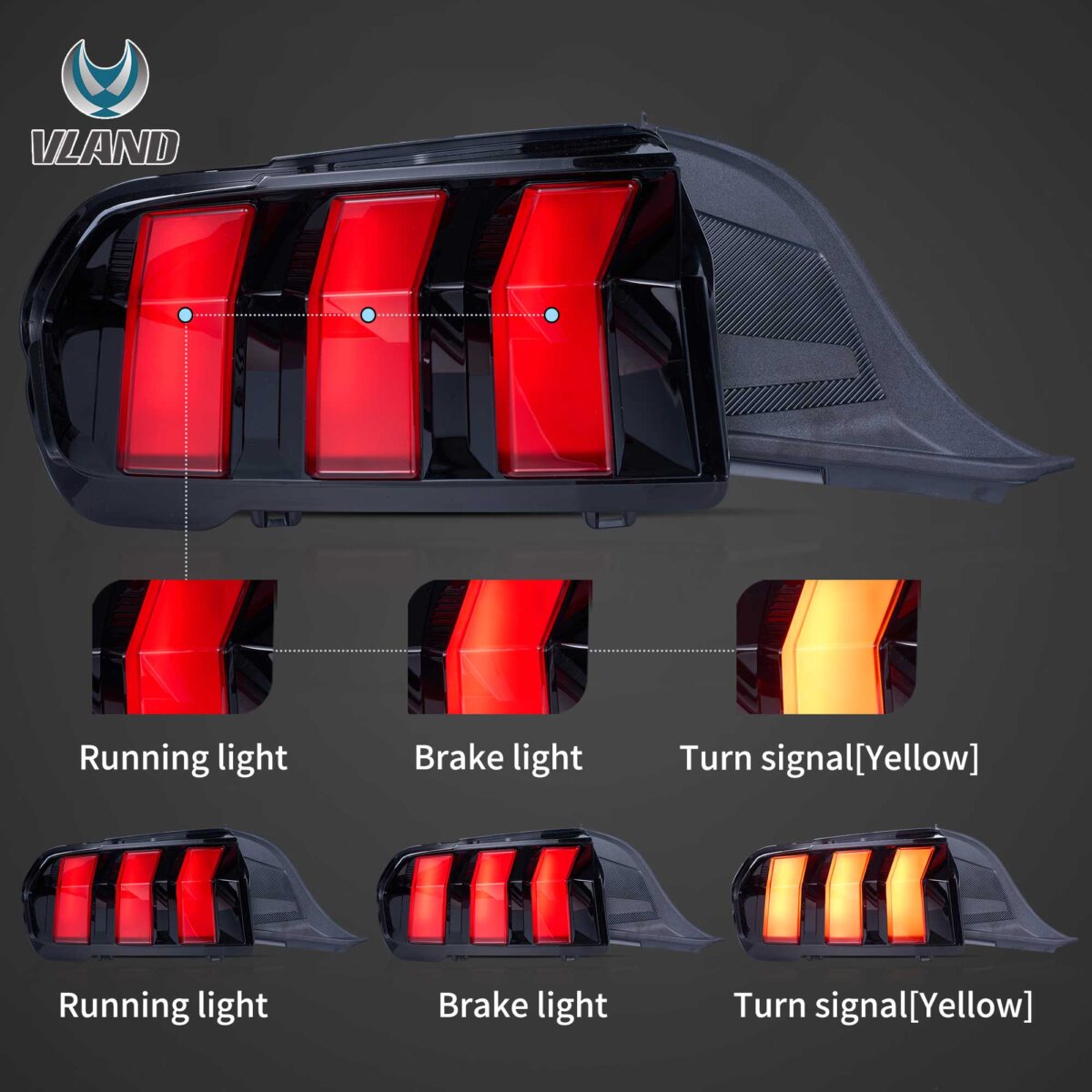 24-26 Ford Mustang S650 Vland LED Tail Lights with Sequential Amber Turn Signal - Image 2