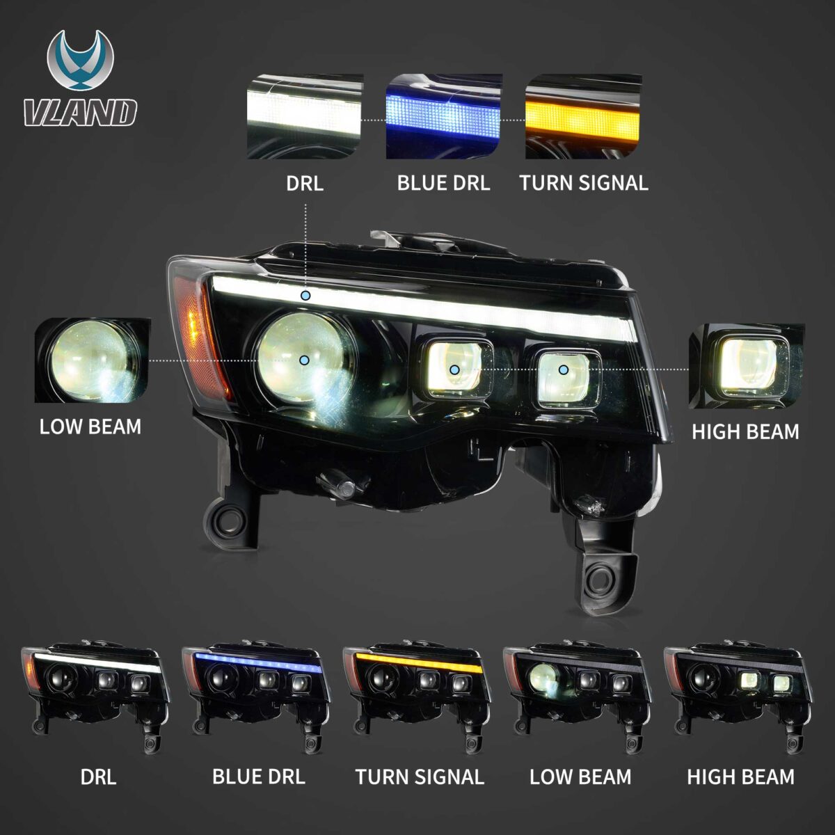 Vland 2014-2022 Jeep Grand Cherokee WK2 LED Headlights YHA-JP-8176 (3)
